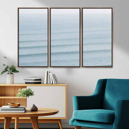 47814787-MGV-CV-36X24-Ocean Waves Wall Art Canvas Print, Framed Solo Surfer Art Picture Print, Wave Lines Perfect Minimalist Ocean Decor Artwork