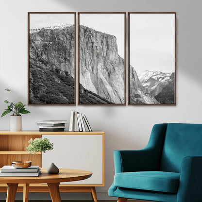 39393420-MGV-CV-36X24-El Capitan Wall Art Canvas Print, Framed Yosemite Cliff Art Picture Print, Monochrome Mountain Perfect Monochrome Sierra Decor