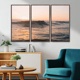 46299358-MGV-CV-36X24-Sunset Waves Wall Art Canvas Print, Framed Ocean Horizon Art Picture Print, Golden Water Perfect Golden Hour Coastal Decor Artwork