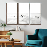 33449548-MGV-CV-36X24-Group Surfers Wall Art Canvas Print, Framed Ocean Wave Art Picture Print, Surf Crowd Perfect Monochrome Surf Decor Artwork