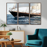 97168626-MGV-CV-36X24-Sailing Yacht Wall Art Canvas Print, Framed Wooden Yacht Art Picture Print, Ocean Waves Perfect Nautical Coastal Decor Artwork