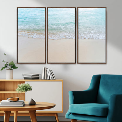 77194056-MGV-CV-36X24-Soft Shoreline Wall Art Canvas Print, Framed Gentle Waves Art Picture Print, Clear Water Perfect Minimalist Coastal Decor Artwork