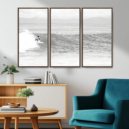 81535128-MGV-CV-36X24-Surfer Woman Wall Art Canvas Print, Framed Black Ocean Art Picture Print, Ocean Surfing Perfect Monochrome Coastal Decor Artwork