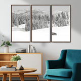 68081143-MGV-CV-36X24-Snowy Bison Wall Art Canvas Print, Framed Winter Forest Art Picture Print, Lone Bison Perfect Monochrome Winter Wild Decor Artwork