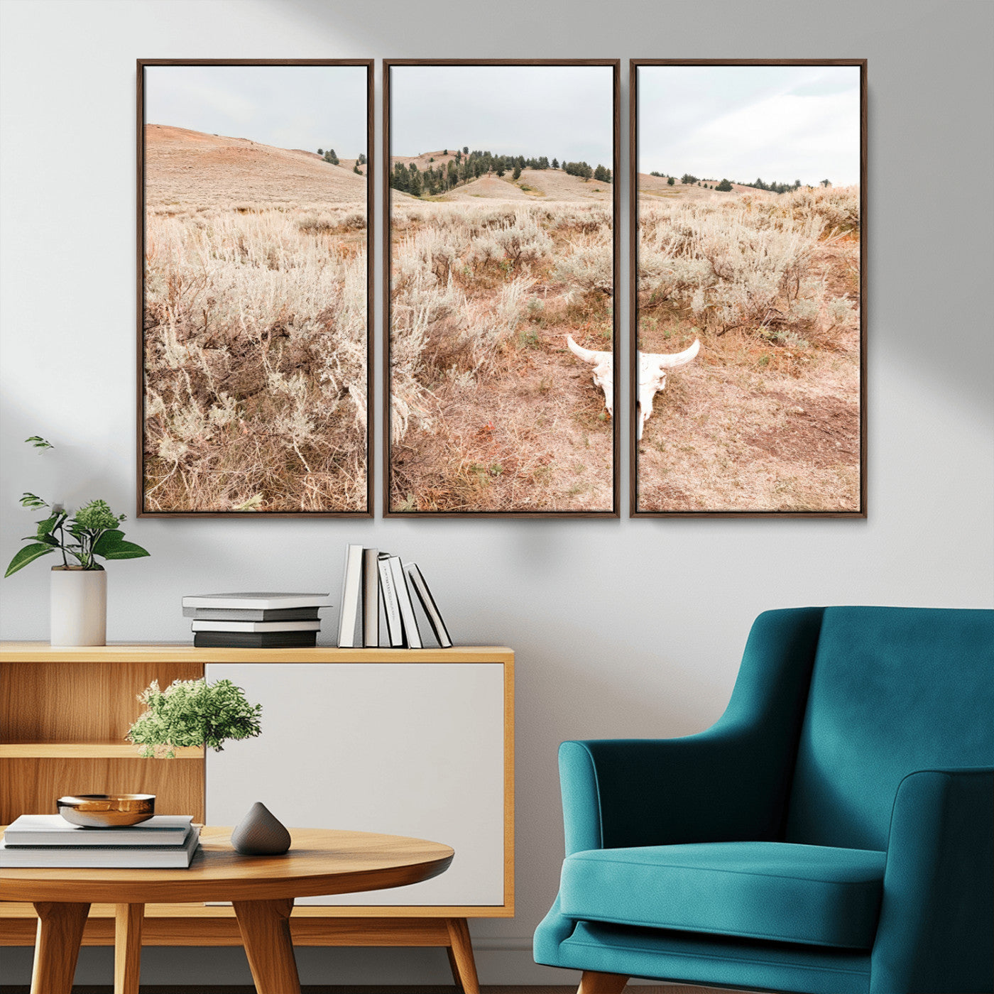 97234735-MGV-CV-36X24-Rustic Bones Wall Art Canvas Print, Framed Desert Sage Art Picture Print, Prairie Skull Perfect Minimal Rustic Decor Artwork