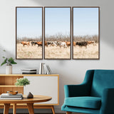 16563092-MGV-CV-36X24-Texas Longhorns Wall Art Canvas Print, Framed Western Cattles Art Picture Print, Rustic Herd Perfect Rustic Farmhouse Decor