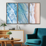 17641845-MGV-CV-36X24-Aerial Ocean Wall Art Canvas Print, Framed Blue Waves Art Picture Print, Sandy Shoreline Perfect Modern Coastal Decor Artwork
