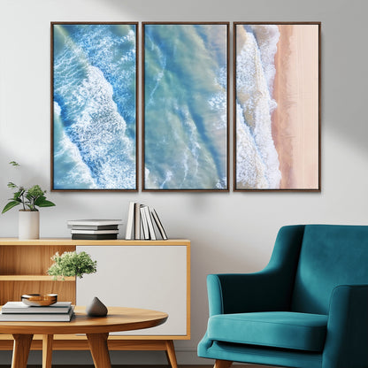 17641845-MGV-CV-36X24-Aerial Ocean Wall Art Canvas Print, Framed Blue Waves Art Picture Print, Sandy Shoreline Perfect Modern Coastal Decor Artwork