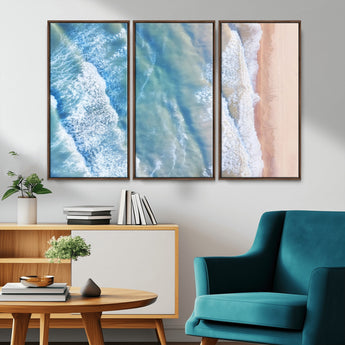 17641845-MGV-CV-36X24-Aerial Ocean Wall Art Canvas Print, Framed Blue Waves Art Picture Print, Sandy Shoreline Perfect Modern Coastal Decor Artwork