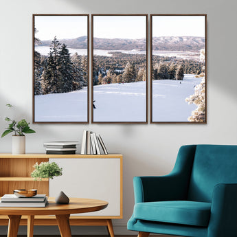 79857868-MGV-CV-36X24-Snowy Mountain Wall Art Canvas Print, Framed Ski Slope Art Picture Print, Winter Forest Perfect Modern Rustic Decor Artwork