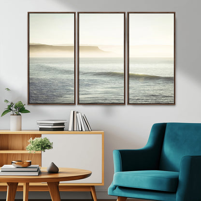39310633-MGV-CV-36X24-Coastal Cliffs Wall Art Canvas Print, Framed Misty Ocean Art Picture Print, Morning Light Perfect Minimalistic Coastal Decor
