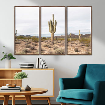 96147924-MGV-CV-36X24-Saguaro Cactus Wall Art Canvas Print, Framed Desert Cactus Art Picture Print, Earthy Desert Perfect Southwestern Boho Decor