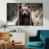 47112103-MGV-CV-36X24-Brown Bear Wall Art Canvas Print, Framed Forest Wildlife Art Picture Print, Woodland Bear Perfect Rustic Cabin Decor Artwork