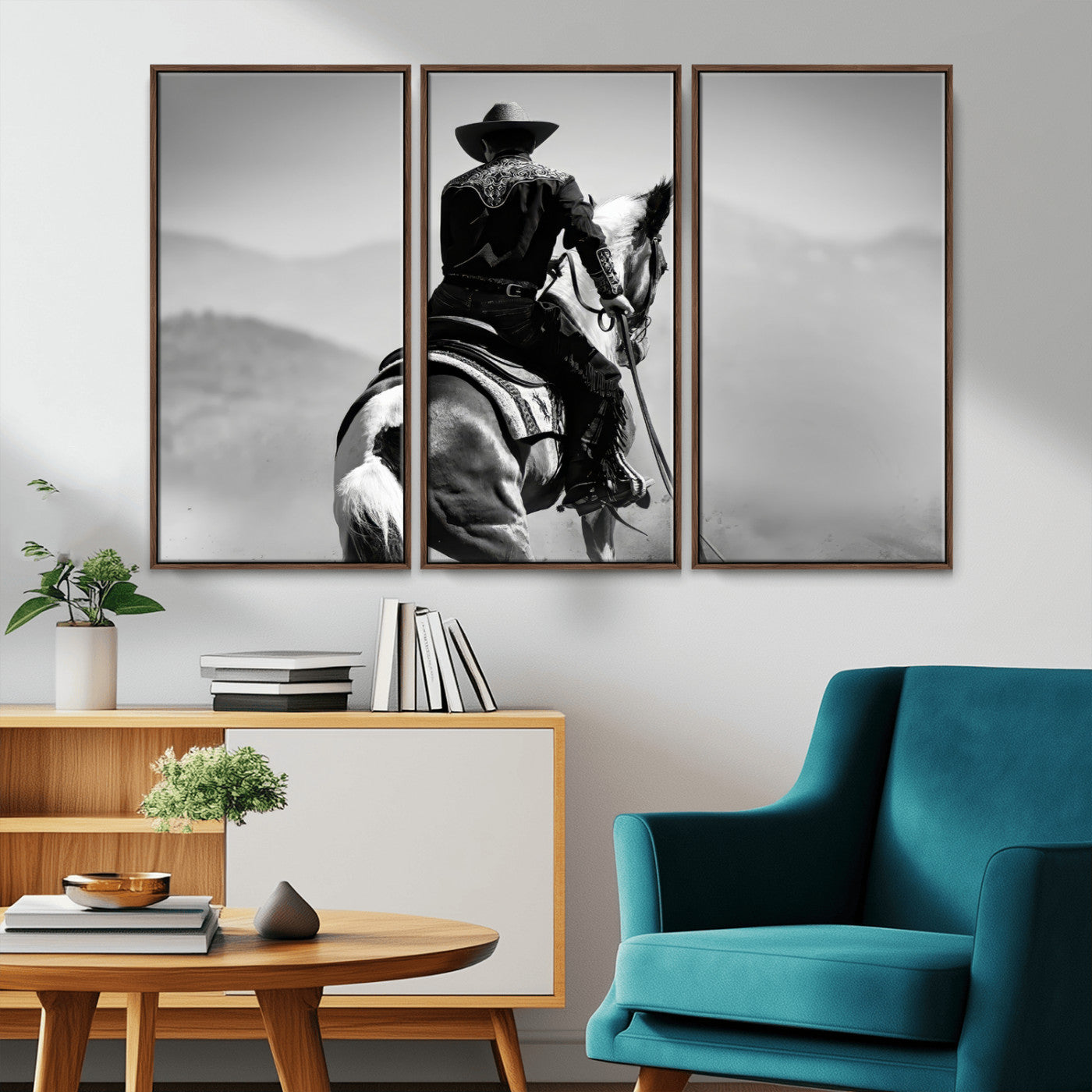 83102464-MGV-CV-36X24-Western Cowboy Wall Art Canvas Print, Framed Monochrome Horse Art Picture Print, Western Equestrian Perfect Rustic Western Decor