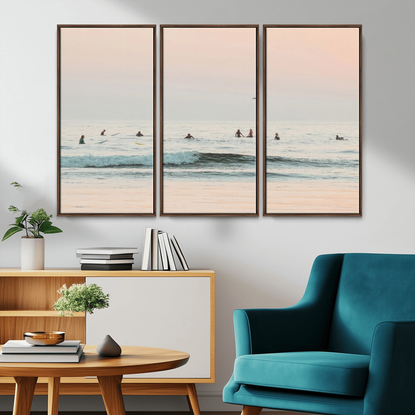 98888919-MGV-CV-36X24-Pastel Ocean Wall Art Canvas Print, Framed Soft Sunset Swimming Art Picture Print, Calm Sea Horizon Perfect Soft Coastal
