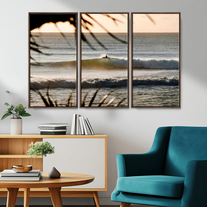 24896468-MGV-CV-36X24-Sunset Surf Wall Art Canvas Print, Framed Golden Waves Art Picture Print, Tropical Ocean Perfect Tropical Boho Decor Artwork