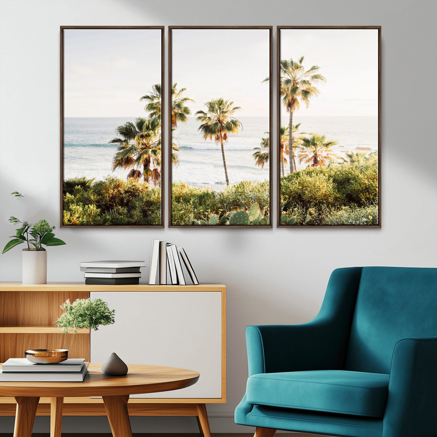 94707294-MGV-CV-36X24-California Coast Wall Art Canvas Print, Framed Palm Trees Art Picture Print, Coastal Landscape Perfect Coastal Minimalist Decor