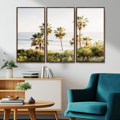 94707294-MGV-CV-36X24-California Coast Wall Art Canvas Print, Framed Palm Trees Art Picture Print, Coastal Landscape Perfect Coastal Minimalist Decor