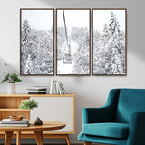 44705668-MGV-CV-36X24-Winter Forest Wall Art Canvas Print, Framed Snowy Forest Art Picture Print, Ski Lift Perfect Scandinavian Decor Artwork