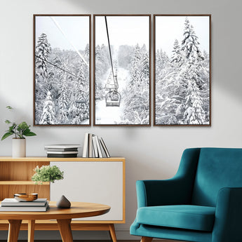 44705668-MGV-CV-36X24-Winter Forest Wall Art Canvas Print, Framed Snowy Forest Art Picture Print, Ski Lift Perfect Scandinavian Decor Artwork