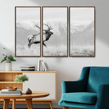 62278753-MGV-CV-36X24-Monochrome Elk Wall Art Canvas Print, Framed Mountain Wildlife Art Picture Print, Rustic Nature Perfect Rustic Minimalist Decor