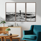 69541918-MGV-CV-36X24-Black White Ocean Wall Art Canvas Print, Framed Moody Seascape Art Picture Print, Surfer Sign Perfect Moody Minimalist Decor