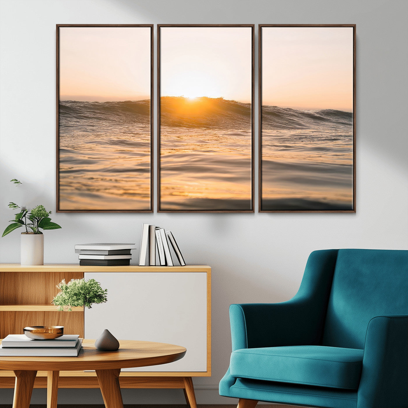 16973771-MGV-CV-36X24-Calm Water Wall Art Canvas Print, Framed Sunset Waves Art Picture Print, Coastal Warmth Perfect Warm Minimalist Decor Artwork