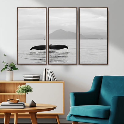 30524220-MGV-CV-36X24-Whale Tail Wall Art Canvas Print, Framed Black White Ocean Art Picture Print, Calm Marine Perfect Minimalist Coastal Decor Artwork