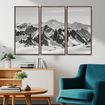 32399691-MGV-CV-36X24-Snowy Mountain Wall Art Canvas Print, Framed Mountain Peaks Art Picture Print, Alpine Mountains Perfect Minimalist Alpine Decor