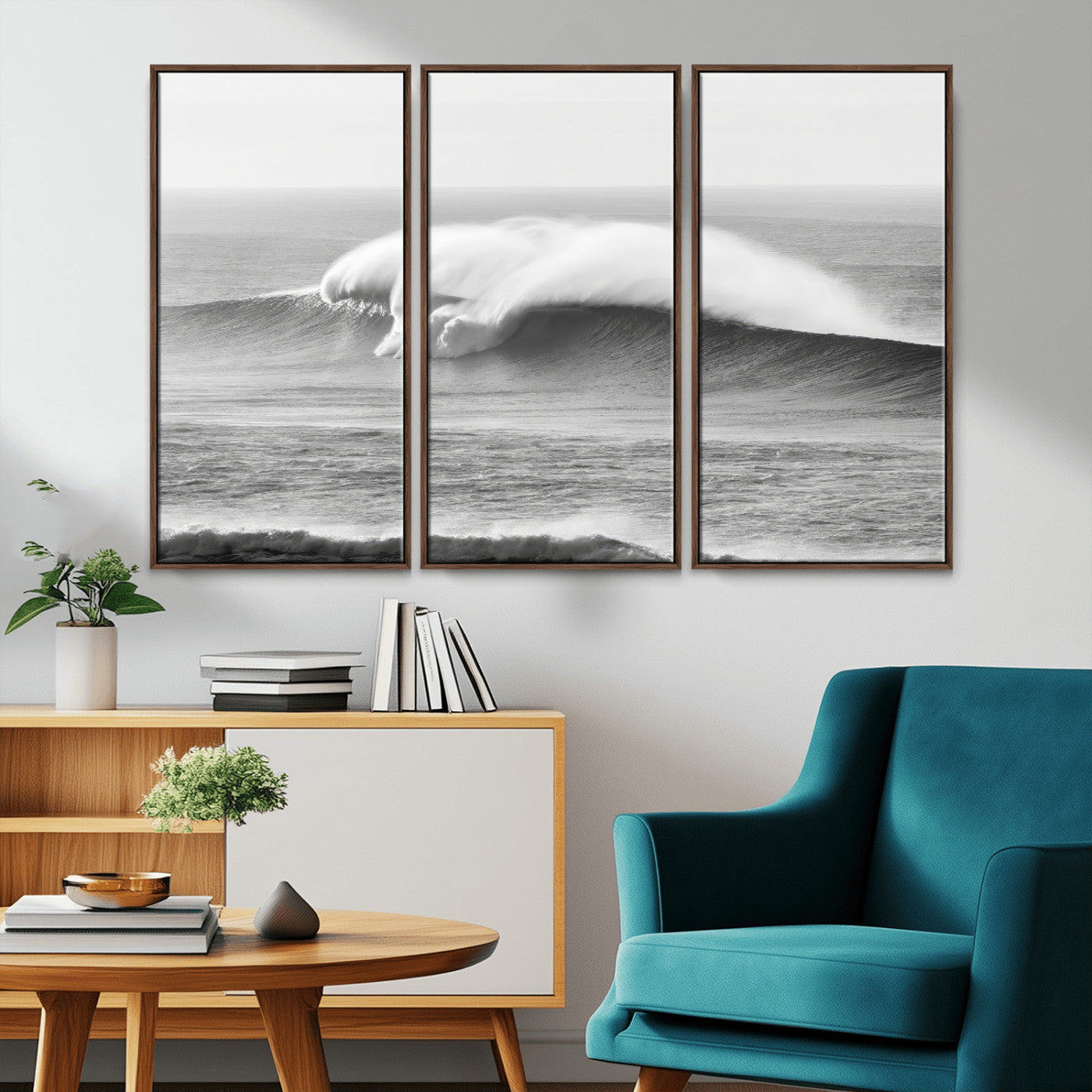 42544082-MGV-CV-36X24-Monochrome Seascape Wall Art Canvas Print, Framed Surf Wave Art Picture Print, Minimalist Ocean Perfect Moody Coastal Decor