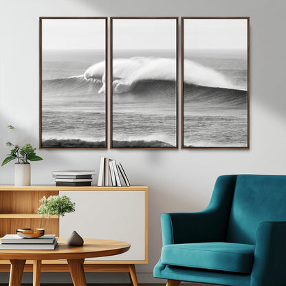 42544082-MGV-CV-36X24-Monochrome Seascape Wall Art Canvas Print, Framed Surf Wave Art Picture Print, Minimalist Ocean Perfect Moody Coastal Decor