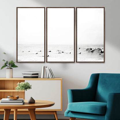 38441169-MGV-CV-36X24-Monochrome Swimming Wall Art Canvas Print, Framed Ocean Horizon Art Picture Print, Moody Coastal Perfect Minimalist Coastal Decor