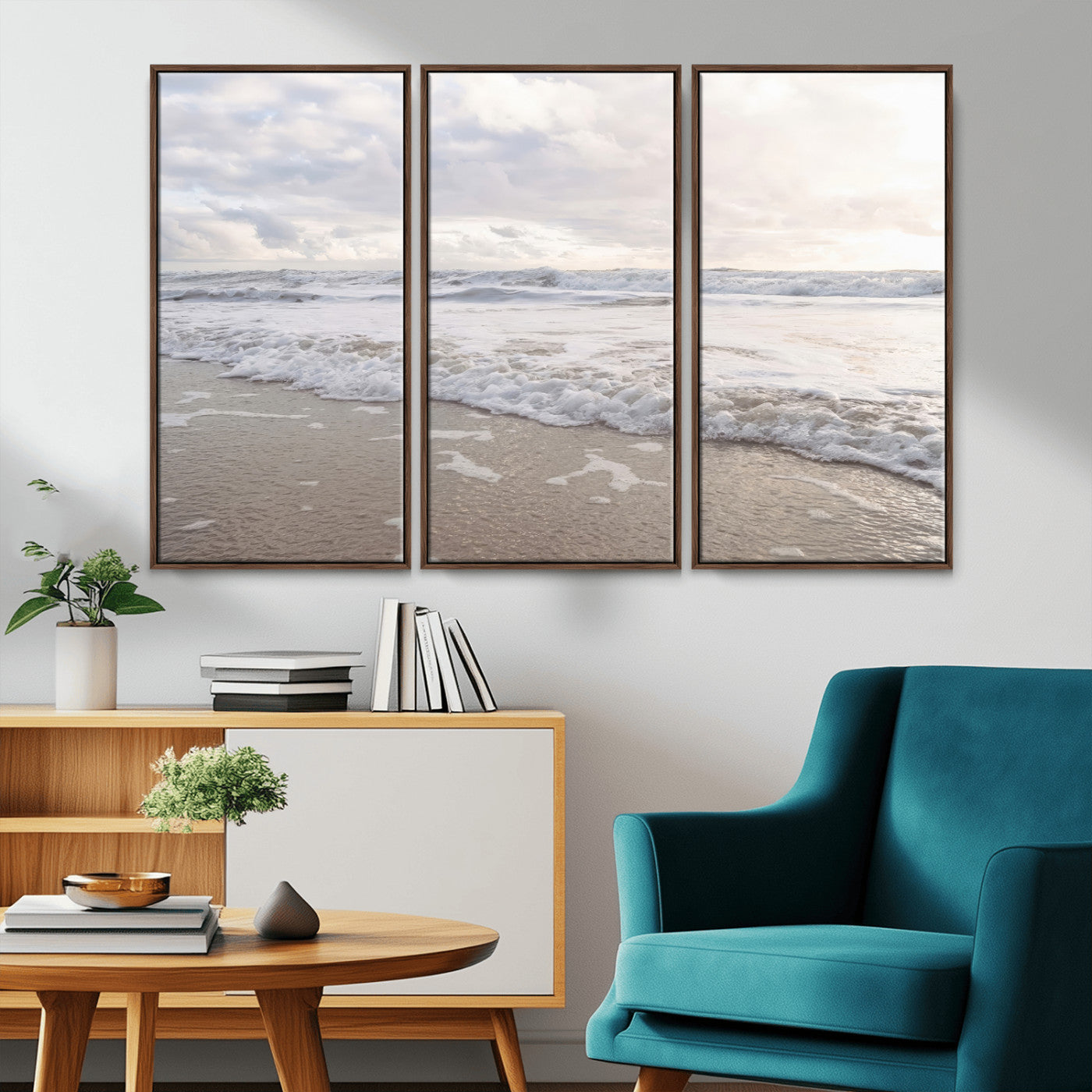 70596264-MGV-CV-36X24-Ocean Waves Wall Art Canvas Print, Framed Coastal Shoreline Art Picture Print, Sea Foam Perfect Coastal Minimalist Decor Artwork