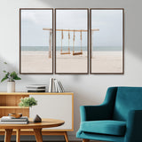 68327283-MGV-CV-36X24-Beach Swing Wall Art Canvas Print, Framed Quiet Beach Art Picture Print, Calm Shoreline Perfect Bohemian Coastal Decor Artwork