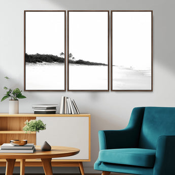 29611516-MGV-CV-36X24-Black White Beach Wall Art Canvas Print, Framed Palm Trees Art Picture Print, Monochrome Tropical Perfect Minimalist Coastal Decor