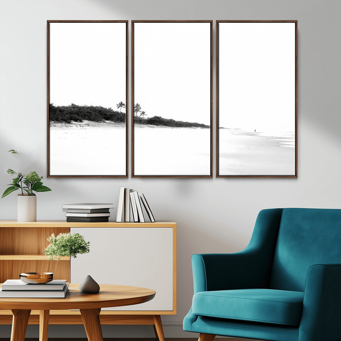 29611516-MGV-CV-36X24-Black White Beach Wall Art Canvas Print, Framed Palm Trees Art Picture Print, Monochrome Tropical Perfect Minimalist Coastal Decor