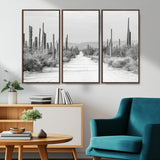 35537313-MGV-CV-36X24-Monochrome Desert Wall Art Canvas Print, Framed Cactus Path Art Picture Print, Southwestern Landscape Perfect Southwestern
