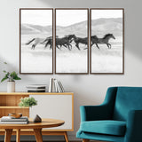 69934913-MGV-CV-36X24-Wild Horses Running Wall Art Canvas Print, Framed Black White Mustangs Art Picture Print, Rustic Western Perfect Rustic Western