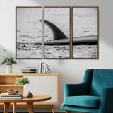 62314230-MGV-CV-36X24-Black White Surfboard Wall Art Canvas Print, Framed Minimalist Beach Art Picture Print, Surf Fin Perfect Minimalist Coastal Decor