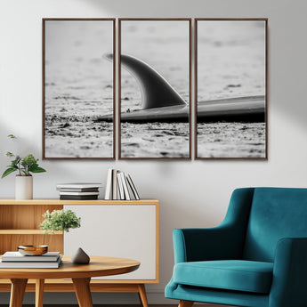 62314230-MGV-CV-36X24-Black White Surfboard Wall Art Canvas Print, Framed Minimalist Beach Art Picture Print, Surf Fin Perfect Minimalist Coastal Decor