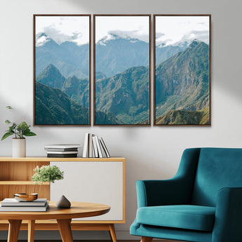 79393816-MGV-FC-48X32-3P_Walnut-Misty Mountain Wall Art Canvas Print, Framed Cloudy Andean Art Picture Print, Rugged Mountain Perfect Rustic Nature Decor Artwork