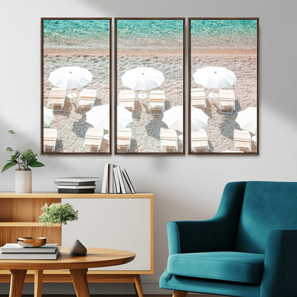 83736167-MGV-CV-36X24-Calm Beach Wall Art Canvas Print, Framed Turquoise Water Art Picture Print, Umbrella Shoreline Perfect Coastal Minimalist Decor