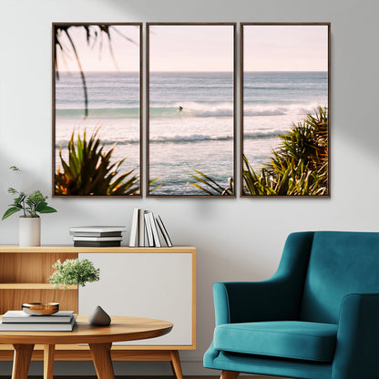 23287092-MGV-CV-36X24-Ocean Surfer Wall Art Canvas Print, Framed Coastal Surf Art Picture Print, Tropical Beach Perfect Tropical Coastal Decor Artwork