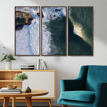 37405684-MGV-CV-36X24-Nazaré Coast Wall Art Canvas Print, Framed Aerial Ocean Art Picture Print, Coastal Fortress Perfect Dramatic Coastal Decor Artwork