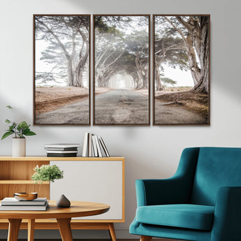 87090469-MGV-CV-36X24-Cypress Tunnel Wall Art Canvas Print, Framed Misty Road Art Picture Print, Foggy Trees Perfect Rustic Woodland Decor Artwork