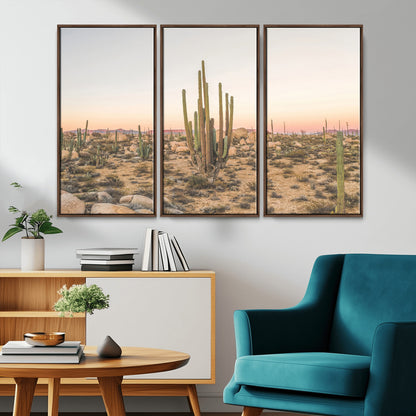 76234974-MGV-CV-36X24-Desert Cactus Wall Art Canvas Print, Framed Baja Desert Art Picture Print, Pastel Desert Perfect Southwestern Boho Decor Artwork