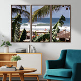 34722557-MGV-CV-36X24-Tropical Shoreline Wall Art Canvas Print, Framed Surfer Beach Art Picture Print, Coastal Surf Perfect Tropical Coastal Decor