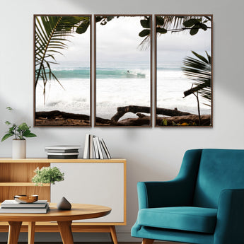 50382104-MGV-CV-36X24-Tropical Surf Wall Art Canvas Print, Framed Palm Tree View Art Picture Print, Beach House Art Perfect Boho Coastal Decor Artwork