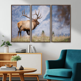 26365841-MGV-CV-36X24-Mountain Elk Art Wall Art Canvas Print, Framed Rustic Wildlife Print Art Picture Print, Lodge Style Decor Perfect Rustic Lodge