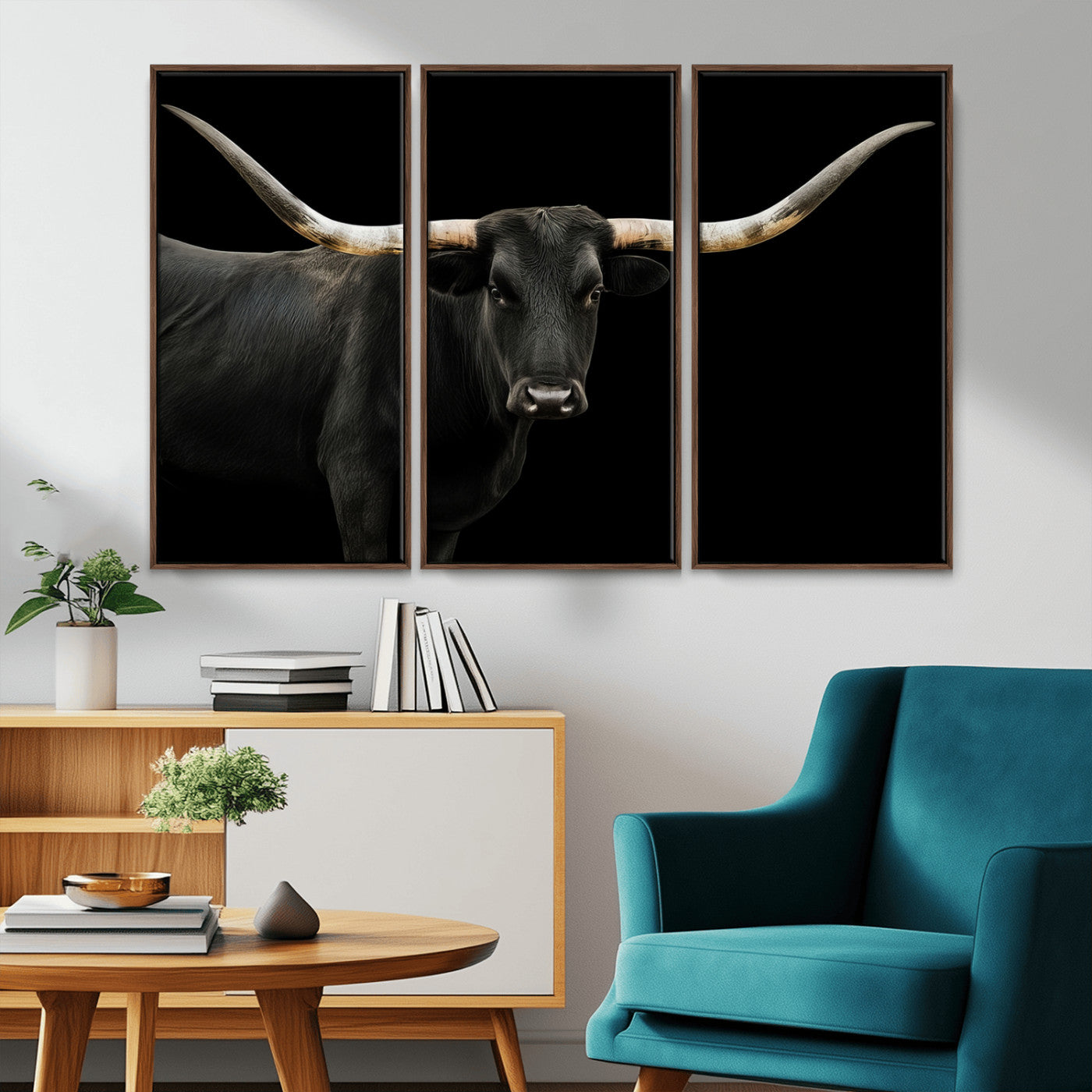 99448328-MGV-CV-36X24-Longhorn Cattle Wall Art Canvas Print, Framed Texas Ranch Art Picture Print, Western Cow Perfect Farmhouse Decor Artwork